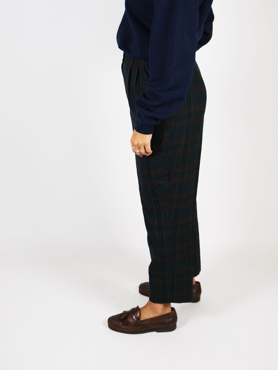 Wool trousers checked blue and green
