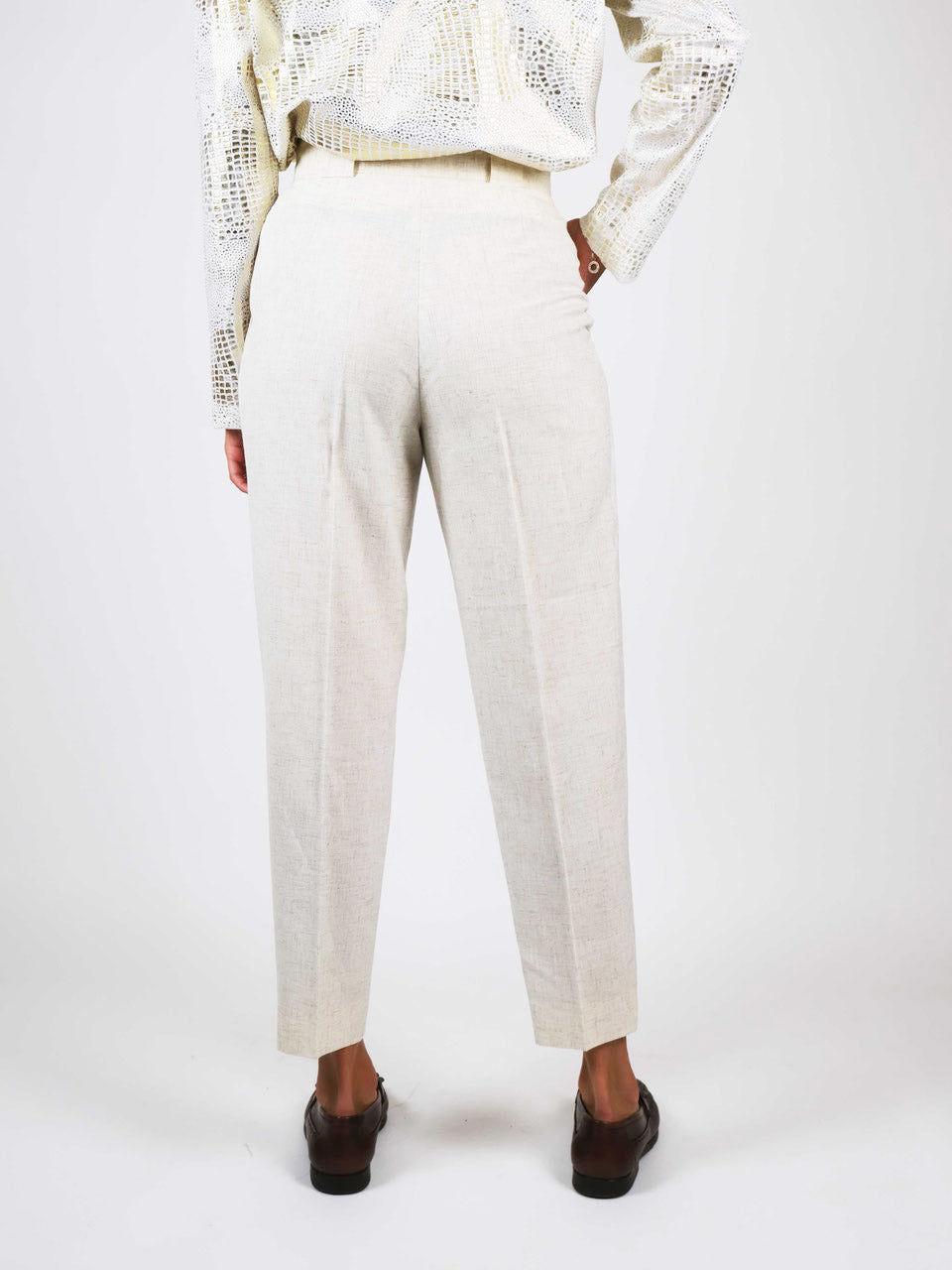 Cream trousers with linen content