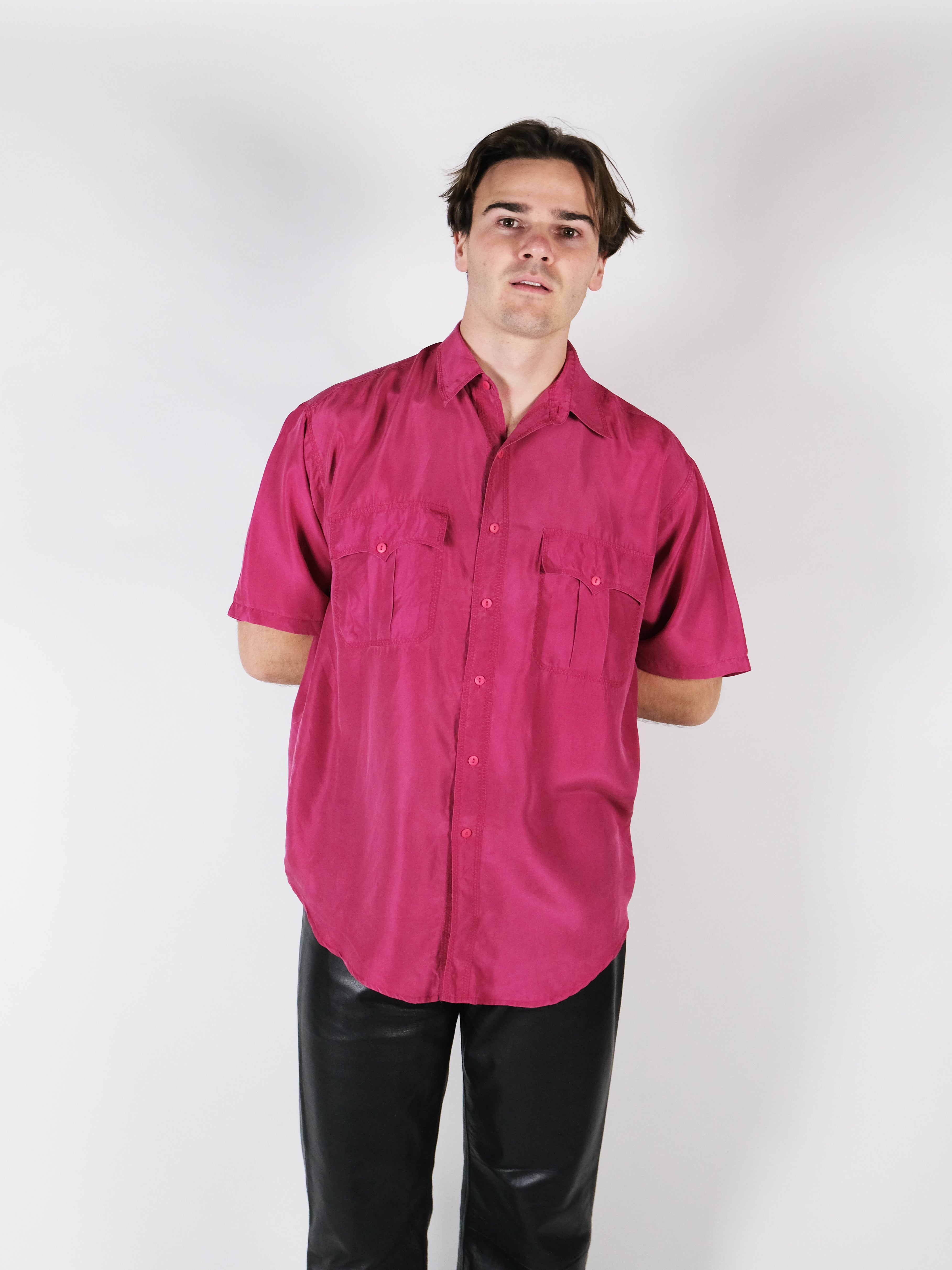 Silk shirt short sleeve pink