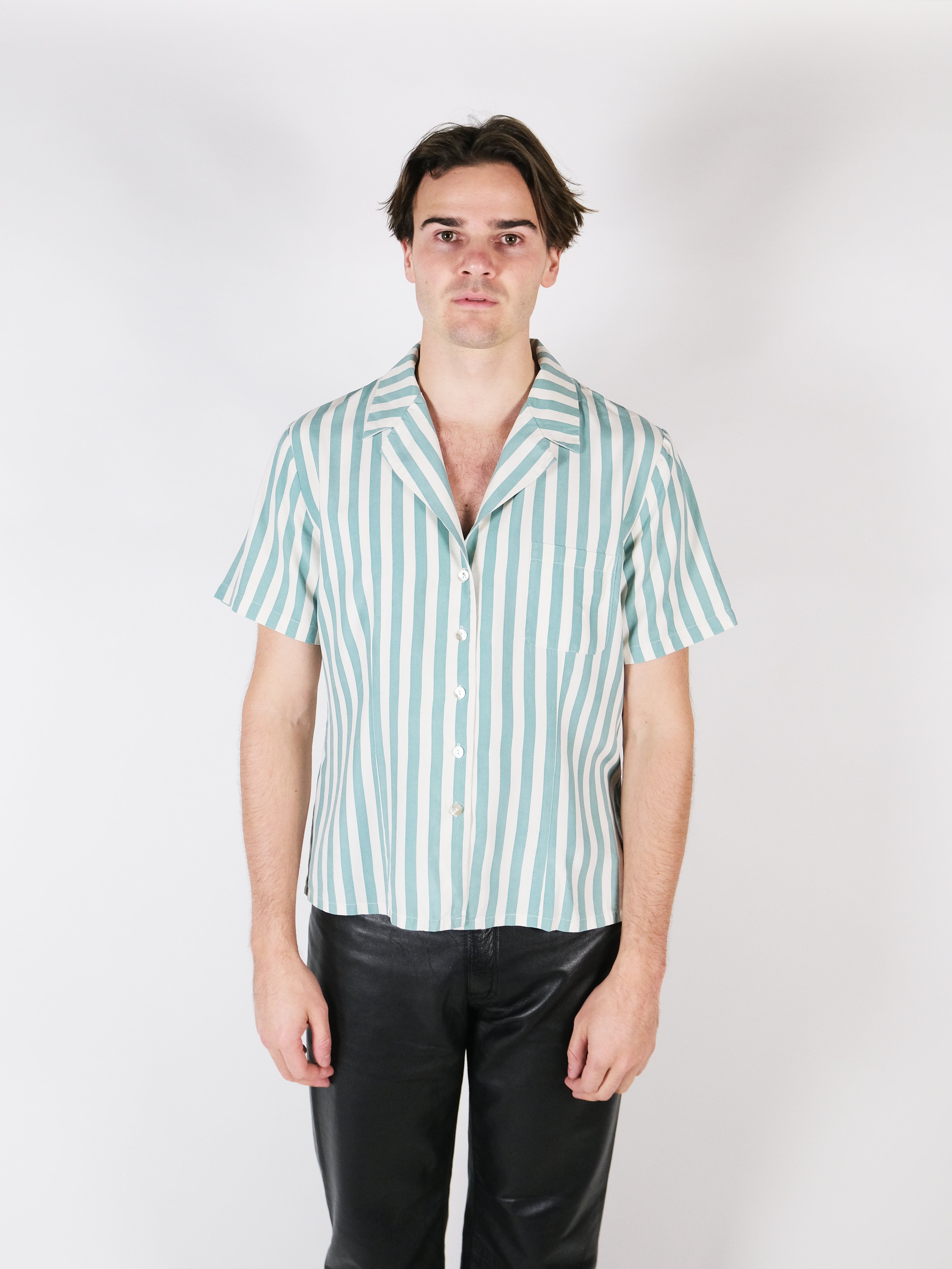 Silk blouse short sleeve stripes