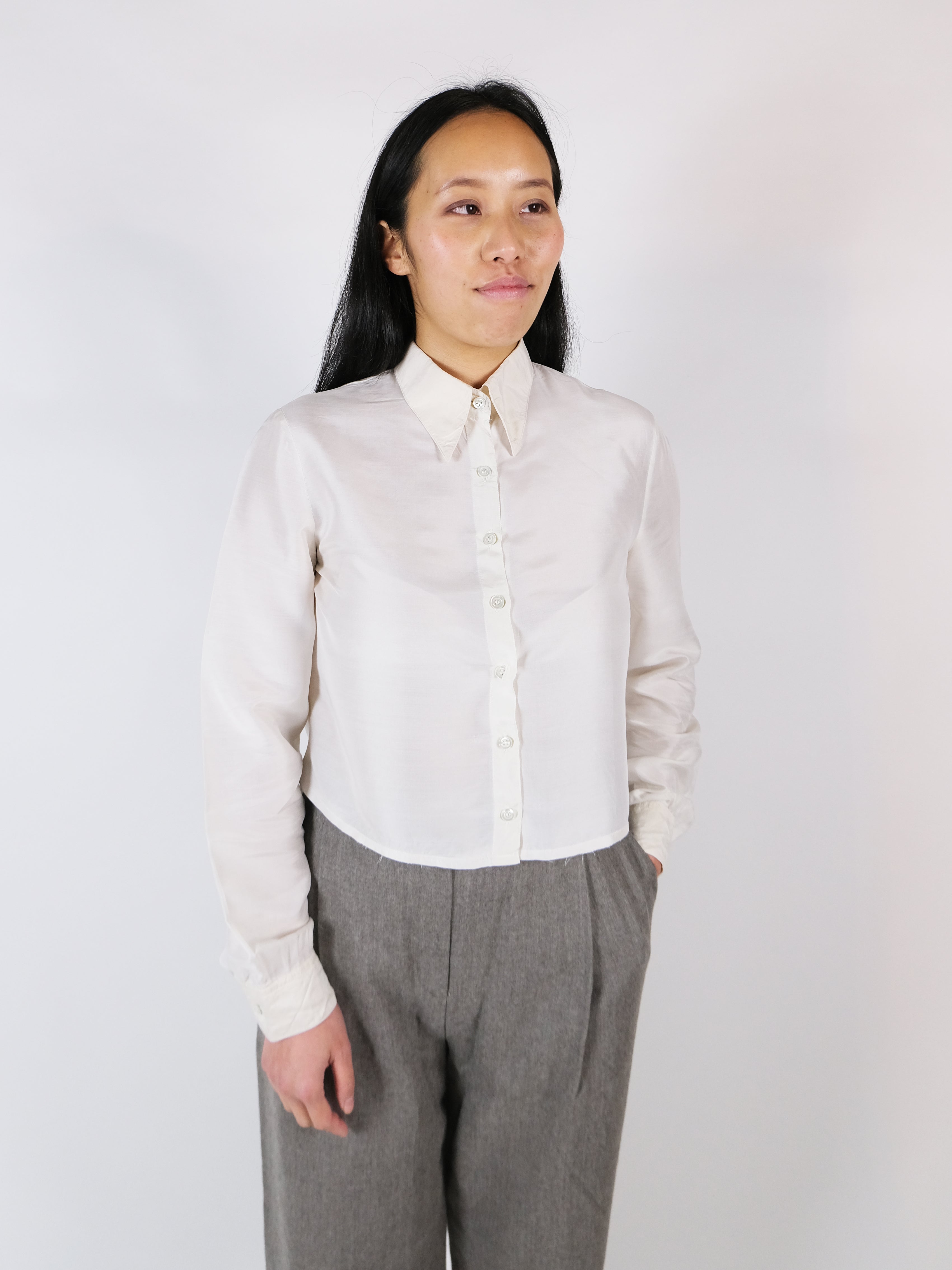 Silk blouse white cropped