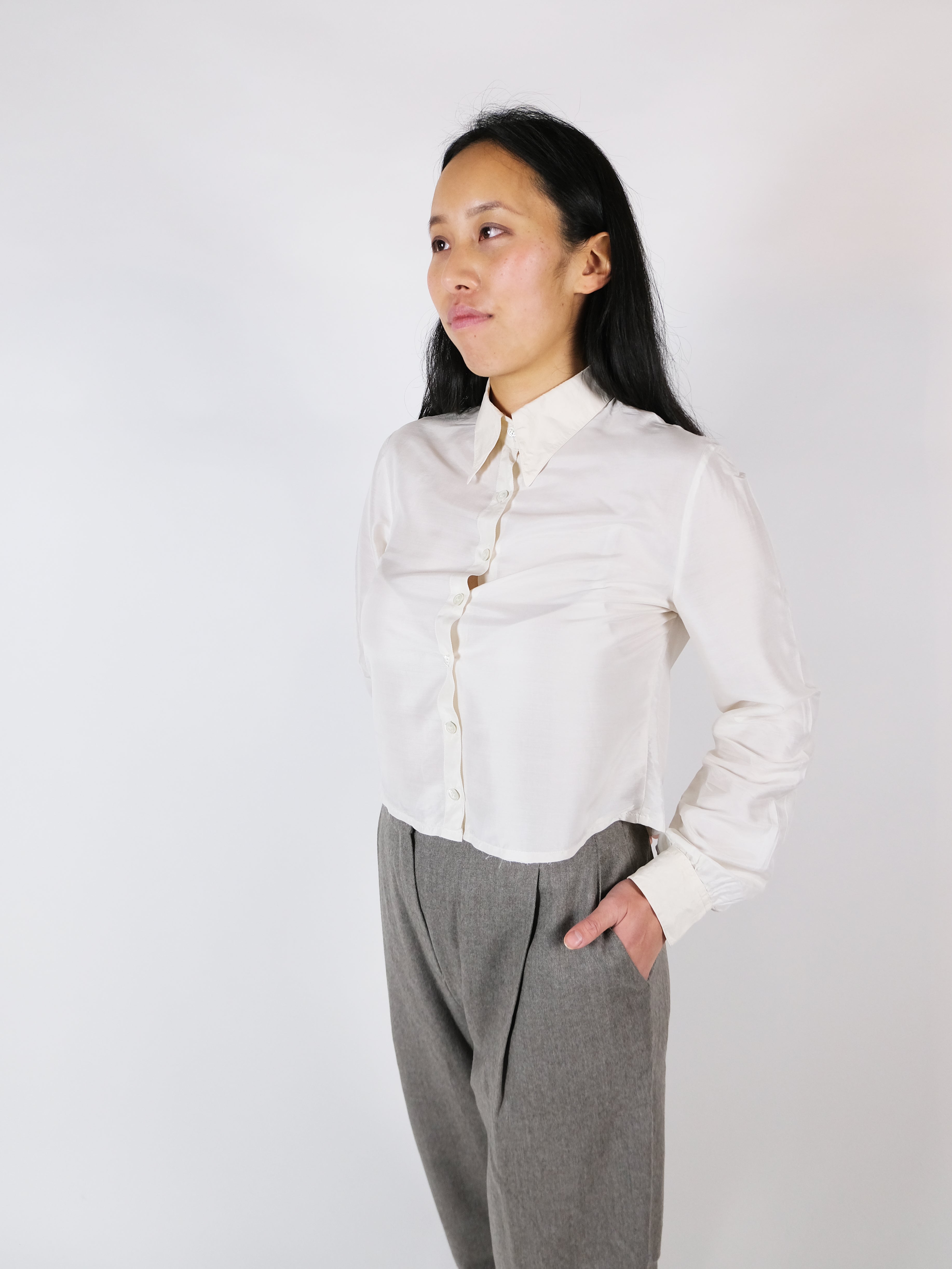 Silk blouse white cropped
